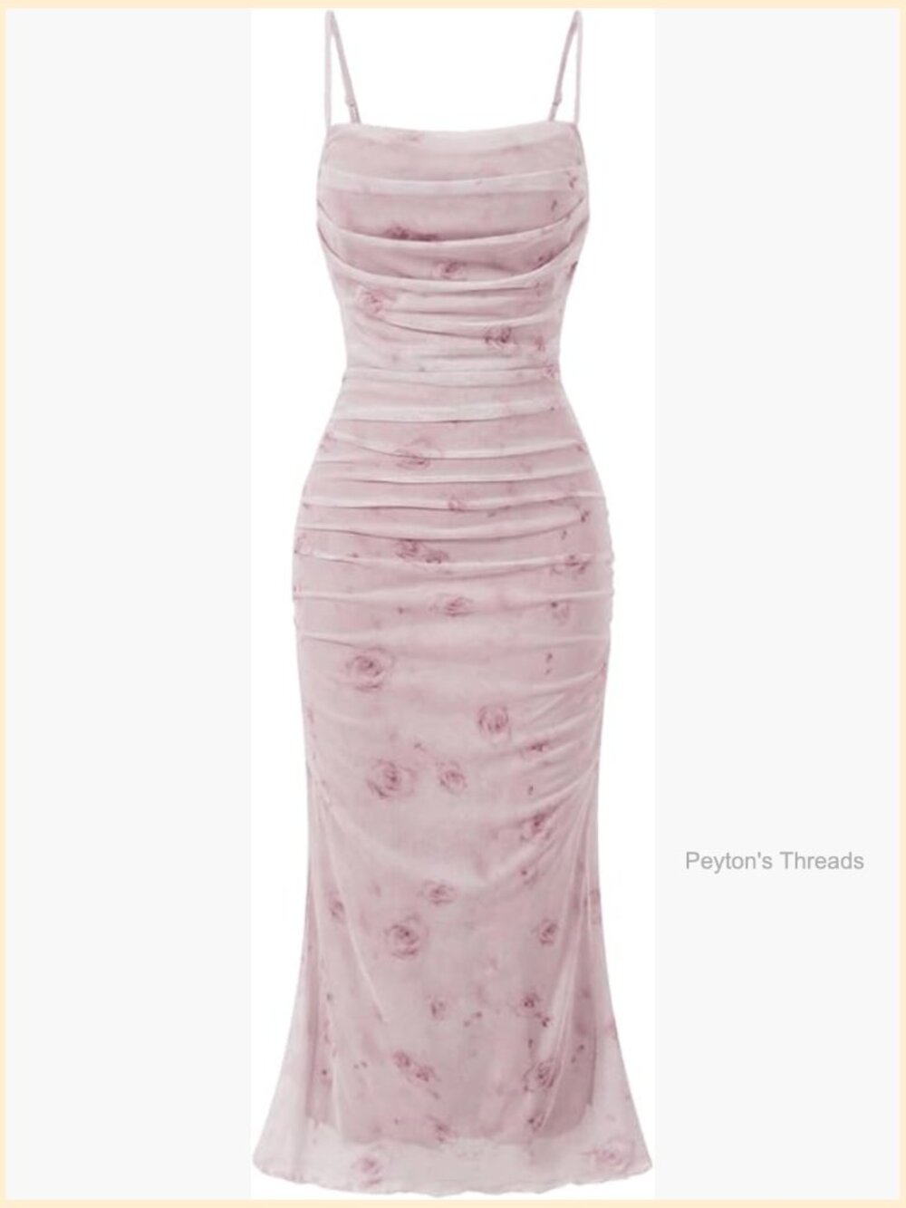Floral Ruched Bodycon Midi Dress Mesh Fishtail Sleeveless Square Neck Summer